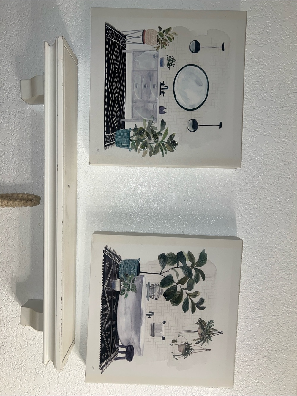 Canvas Wall Art Set - Botanical Bathroom Prints in Green,  Black and blue